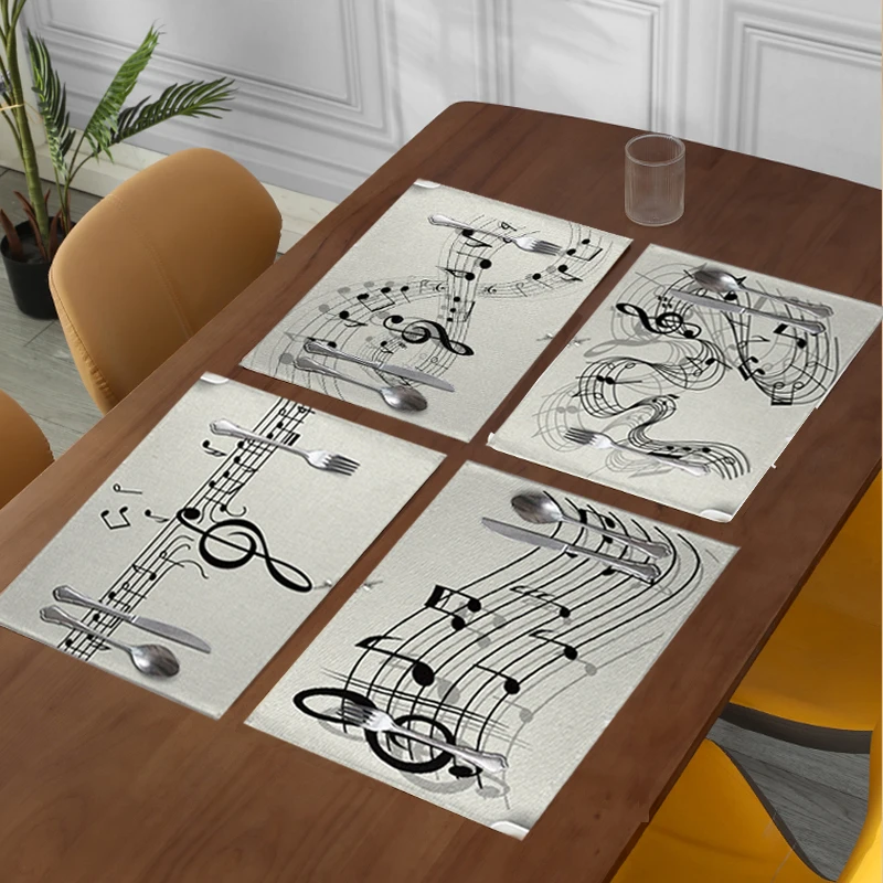 1pcs【Music Time】Vintage Musical Note Placemat, Durable & Washable, Multi-Functional Coaster & Bowl Mat, Home Table Mat
