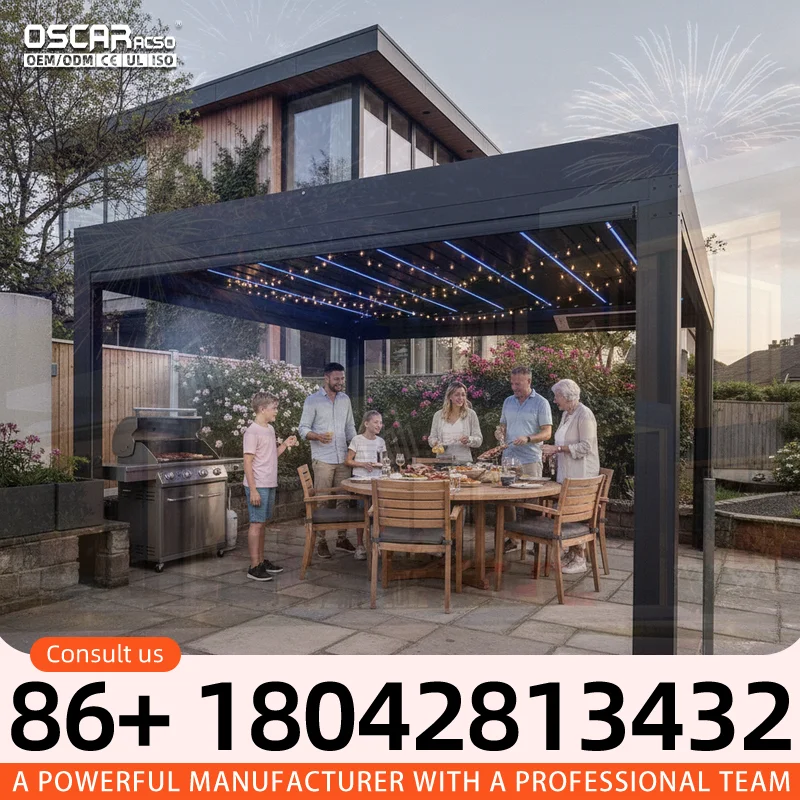 100% Waterproof Louver Bioclimatic Aluminum Garden Shade Structure Outdoor Patio Sun Shelter for Backyard and Poolside pergola