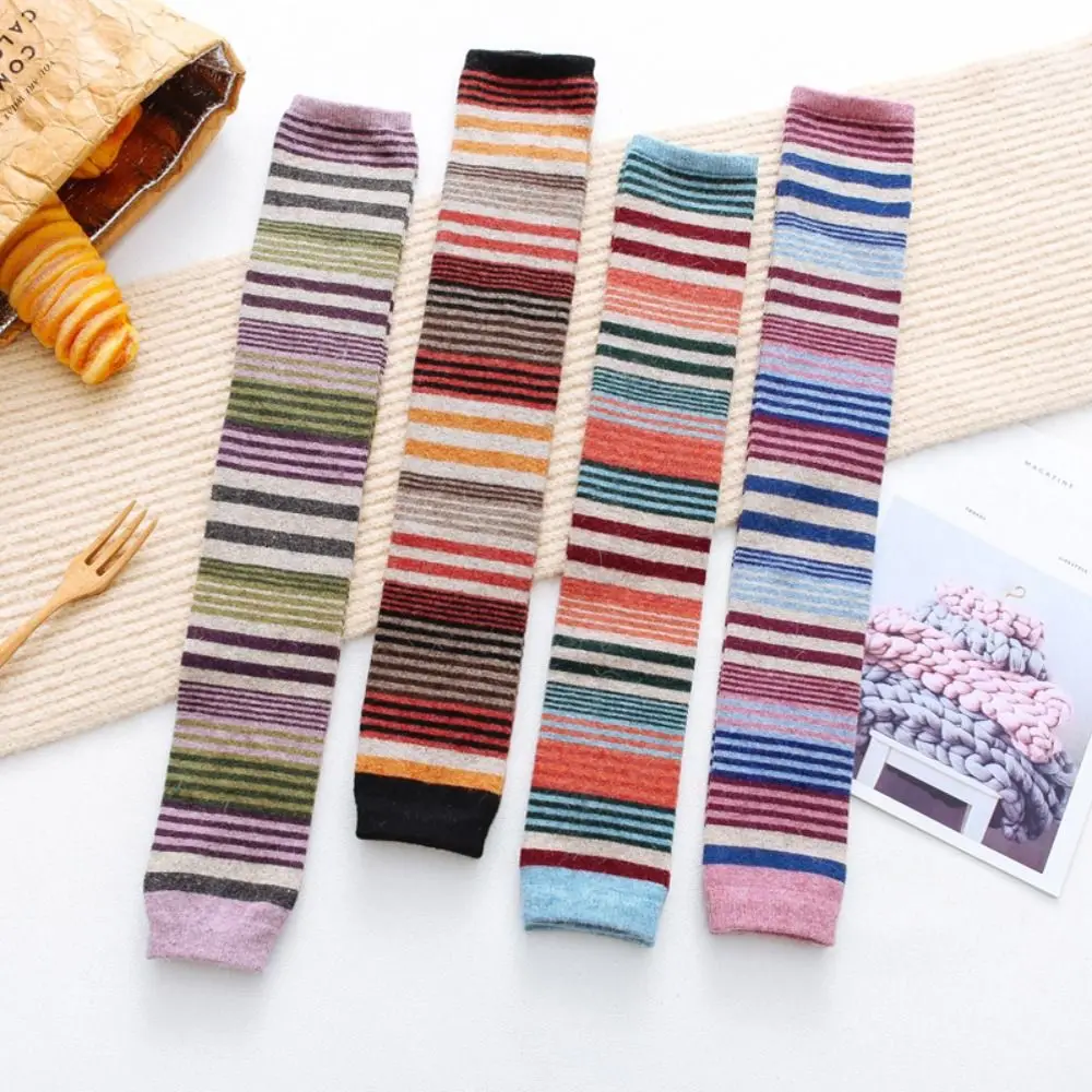 

Fashion Colorful Wool Ruffle Socks Animal Furr Thick Stockings Women Y2K Knee High Warm Striped Socks Winter
