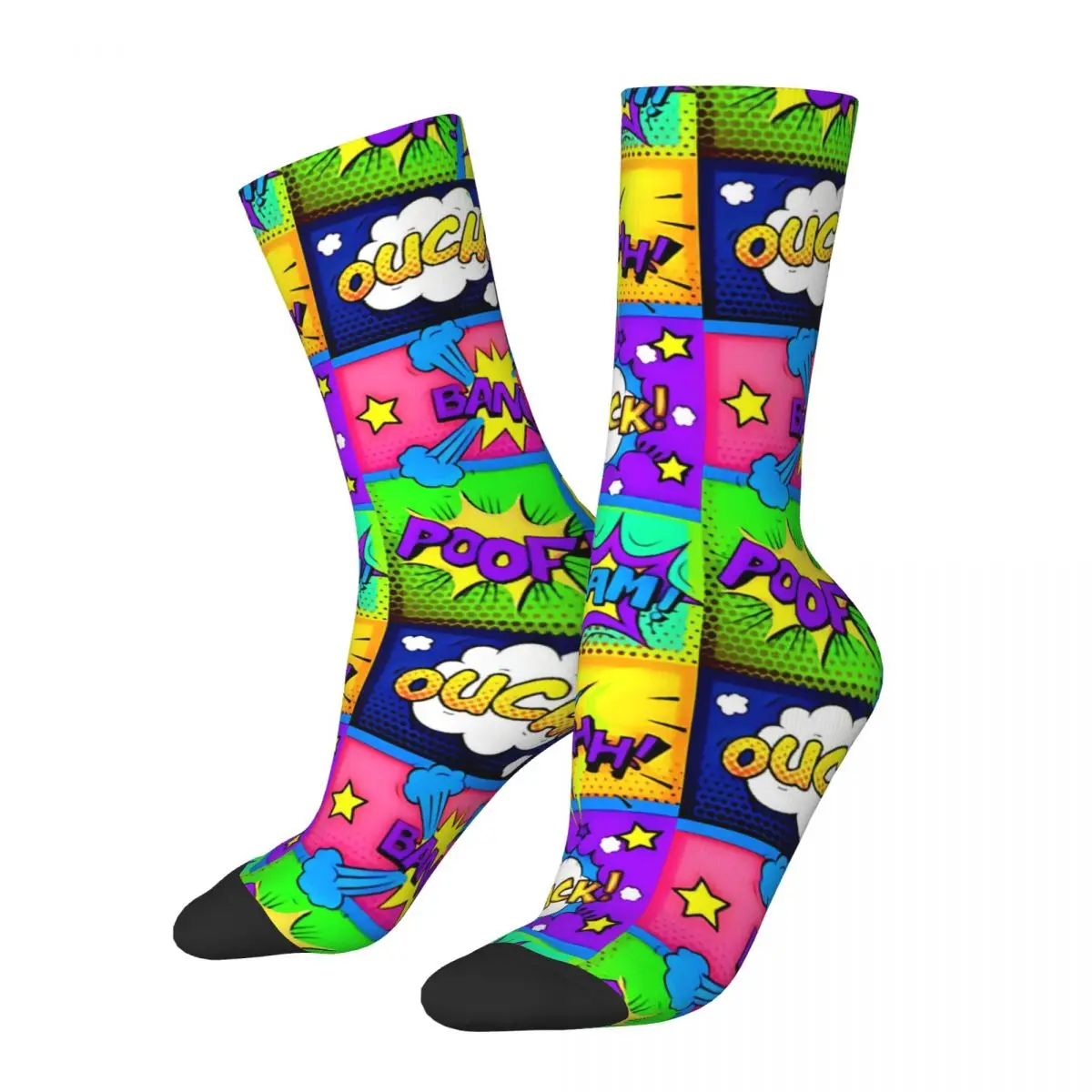 

Funny Crazy Sock for Men Colorful Panels Hip Hop Harajuku Comic Book Lover Happy Pattern Printed Boys Crew Sock Novelty Gift