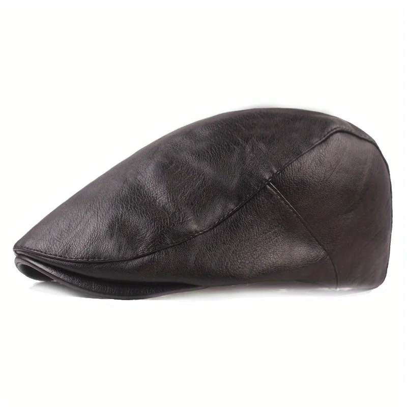 

Leather Duckbill Cap PU Material Beret Style Design For Men Middle Aged Fashion Literary Youth Casual Daily