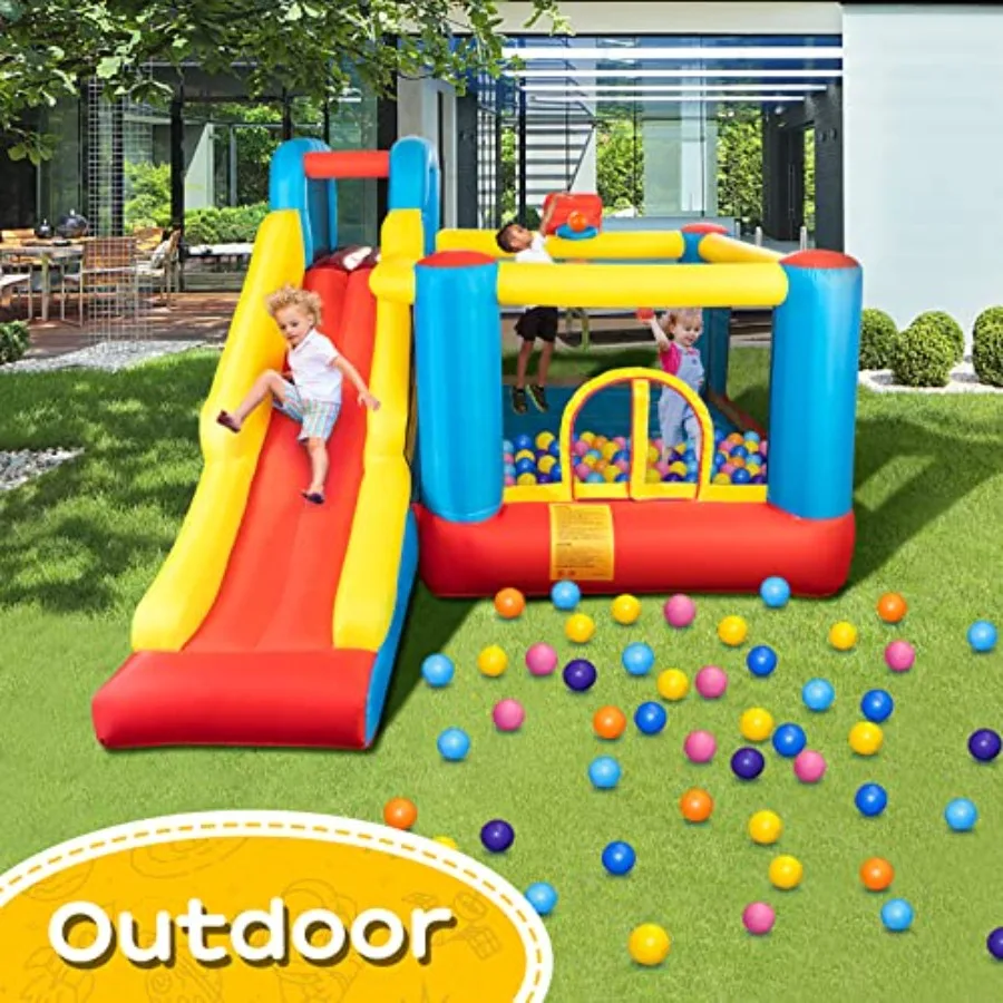 مركز لعب القلعة القابل للنفخ من Bounce House مع منفاخ هواء، حارس منزلق Jump'n، مناسب للأطفال الصغار والرضع الصغار