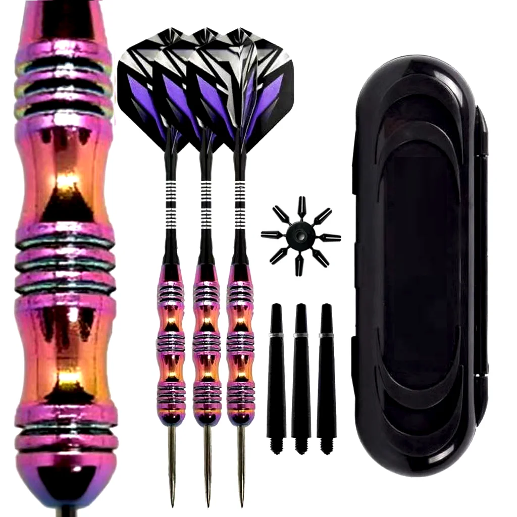Professional Dart Set 22G Metal Steel Tip Rainbow Barrel Darts with Nylon Shaft Protector Dart Set for Beginners Dart Player