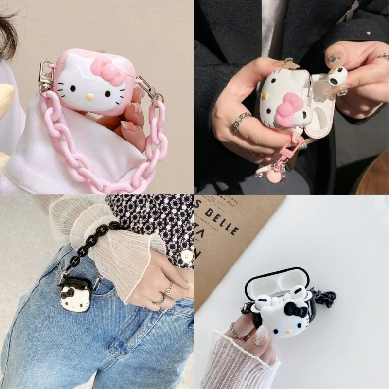 Funda HelloKittys rosa y negra para Airpods Pro 2, PC dura con llavero rosa para funda Airpods 3/funda Airpods Pro para niñas/mujeres