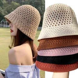 Summer Wide Brim Floppy Hats for Women Beach Panama Straw Beach Bucket Hats Fashion Folding Hollow Out Fisherman Sun Hat Cap