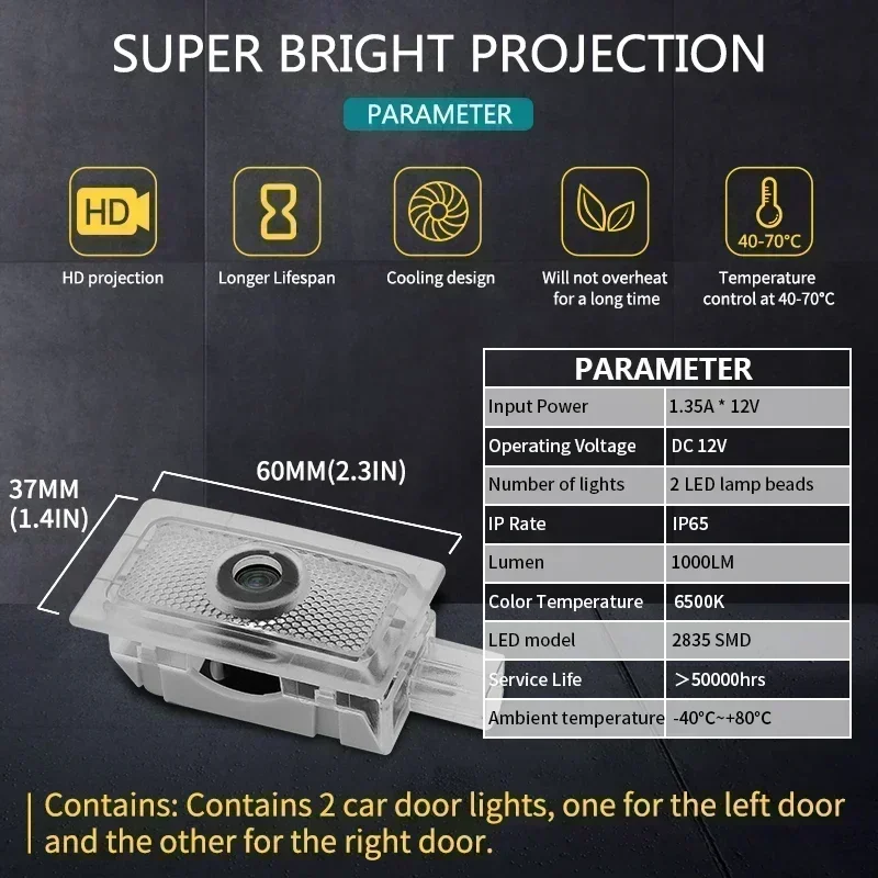 2Pcs LED Car Interior Door Ghost Shadow Welcome Warning Light For Chrysler 300 300C 2005-2021 200 Sebring Lancia Thema Charger view 5