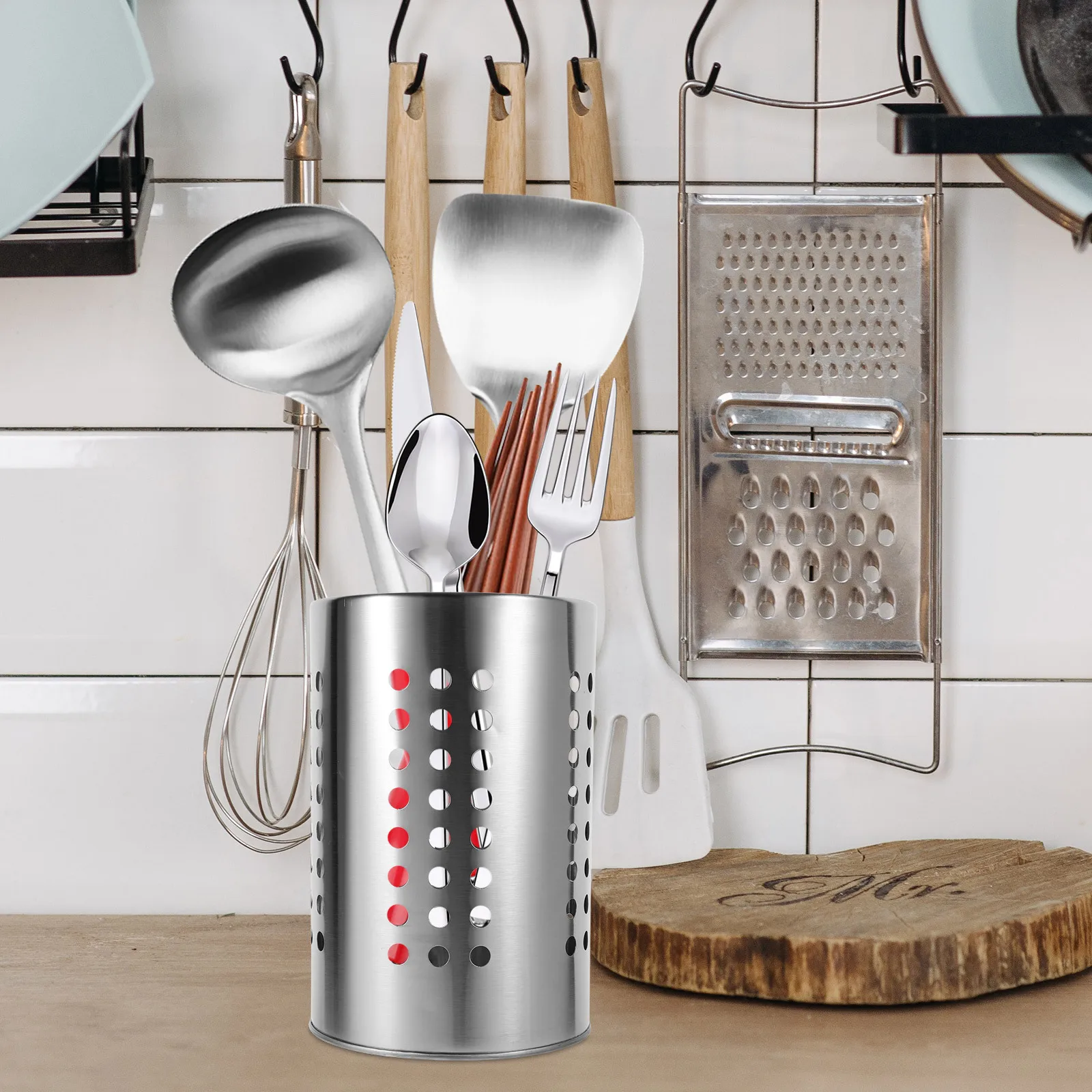 

Cutlery Holder Premium Metal Desktop Organizer for Kitchen Utensils Self-Draining Design Spoon Fork Chopstick Container Storage