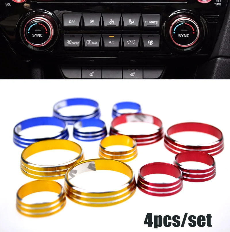 4pc Aluminium Schalter Knöpfe Heizung Klima Control Tasten Zifferblätter A/C Air Con Abdeckung Ring