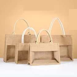 Large Capacity Tote Bag Women's Vintage Clear Cotton Linen Eco Shopping Bag Handbag Females Summer Beach Jute Clutch Bag