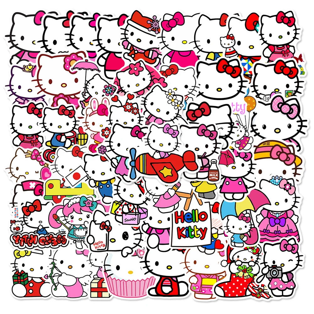 10/30/50pcs Aesthetic Anime Sanrio Hello Kitty Stickers Graffiti DIY Skateboard Laptop Bike Waterproof Cartoon Kids Sticker Toy