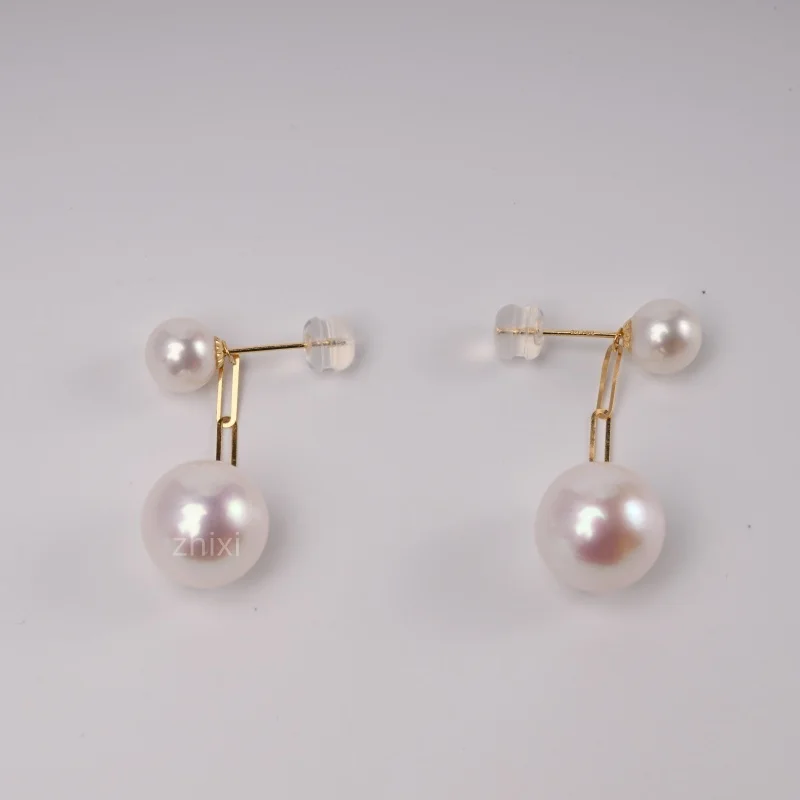 

Серьги из натурального желтого золота 18 карат с большим бусином, ювелирные изделия, натуральный пресноводный жемчуг, белый цвет au750, подарок на свадьбу для женщин E502