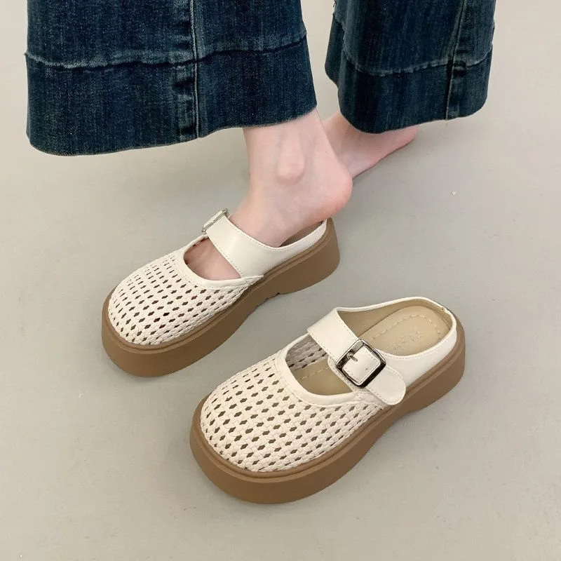 

Summer New Womens Shoes Fashion Air Mesh Muller Slippers for Woman Comfort Vacation Casual Shoes Designer Shoes Zapatos De Mujer