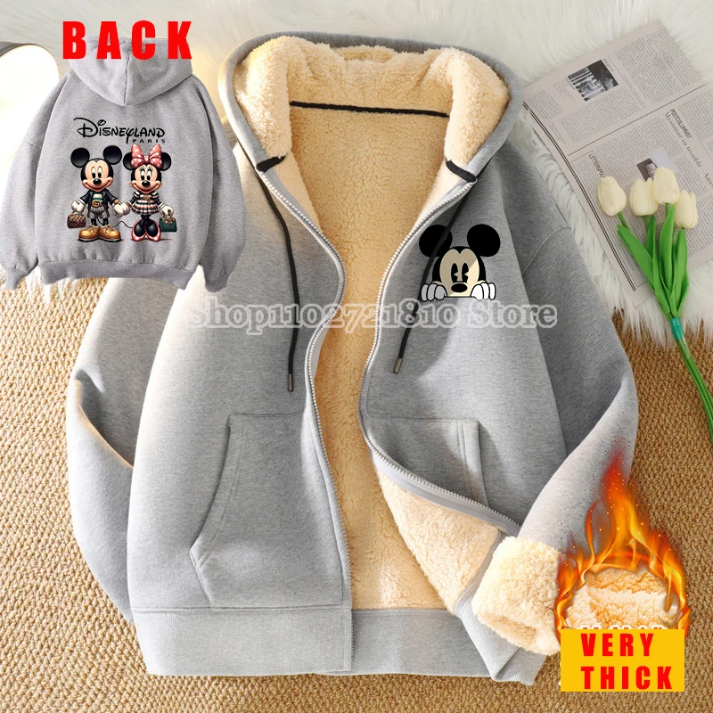 Mickey Minnie Mouse Lamb Jacket Autumn Winter Disney Cartoon Anime Oversize Coats Comfortable Warm Hooded Men Women Sweatshirt