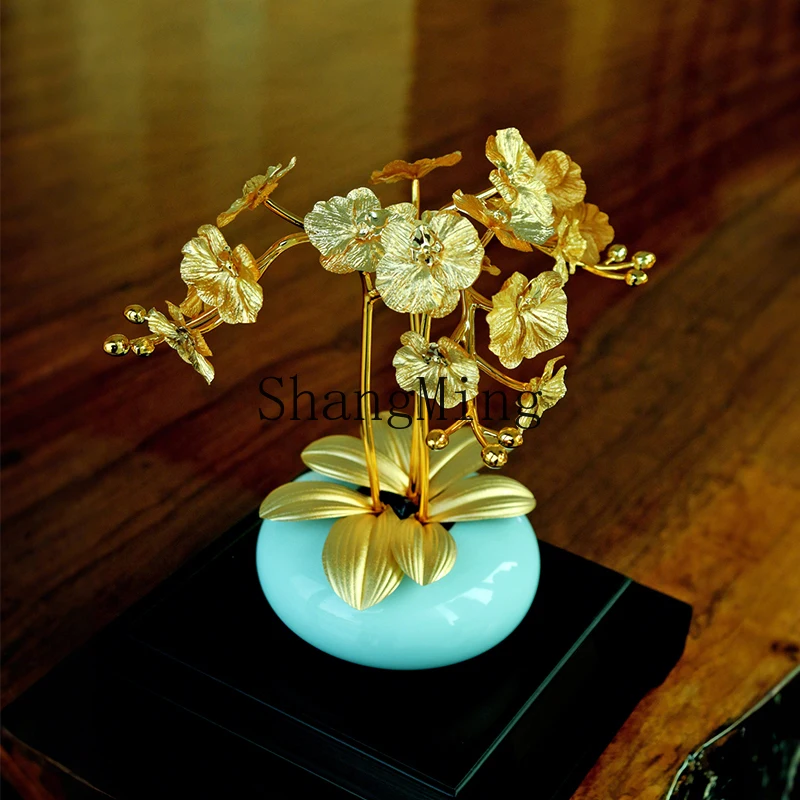 

CL Genuine Orchid Gold Leaf Ornament Home Entrance Tabletop Decoration Wedding Gift Opening Housewarming Gift
