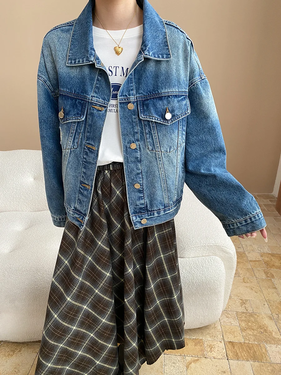 

Свободная повседневная куртка с градиентом и ностальгией тяжелой промышленности, джинсовая куртка