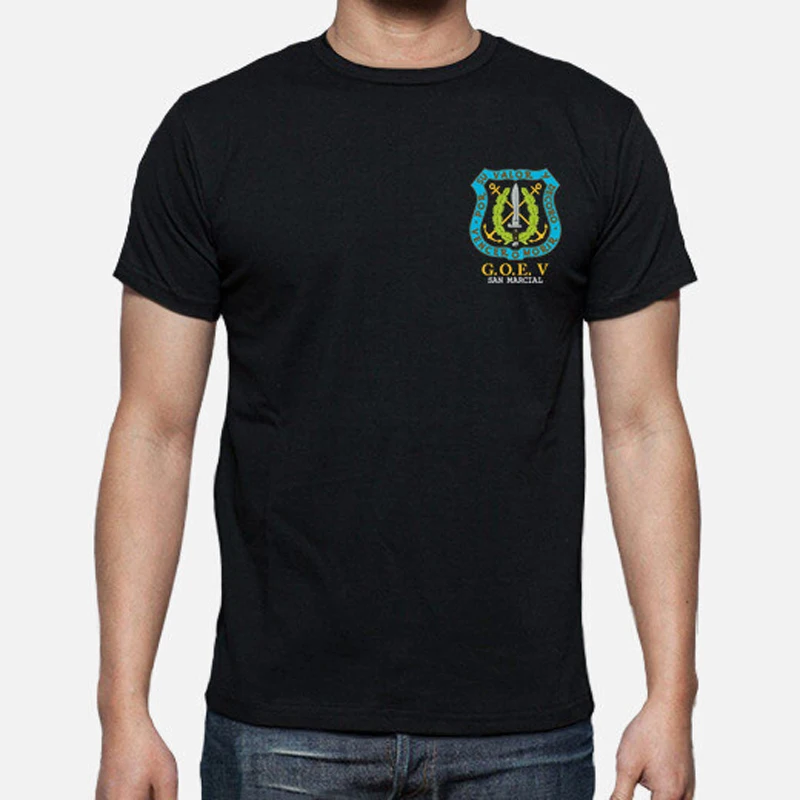 Camiseta GOE V San Marcial Insignias Policiales Española, 100% Algodón, De Alta Calidad, Casual Top