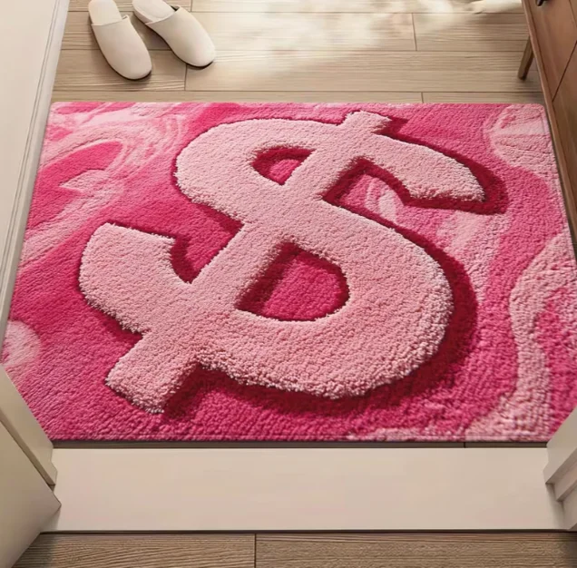 Pink Dollar Sign Art Carpet Anti Slip and Absorbent Suitable for Bedroom and Living Room Entrances Bright Pink Design Carpet
