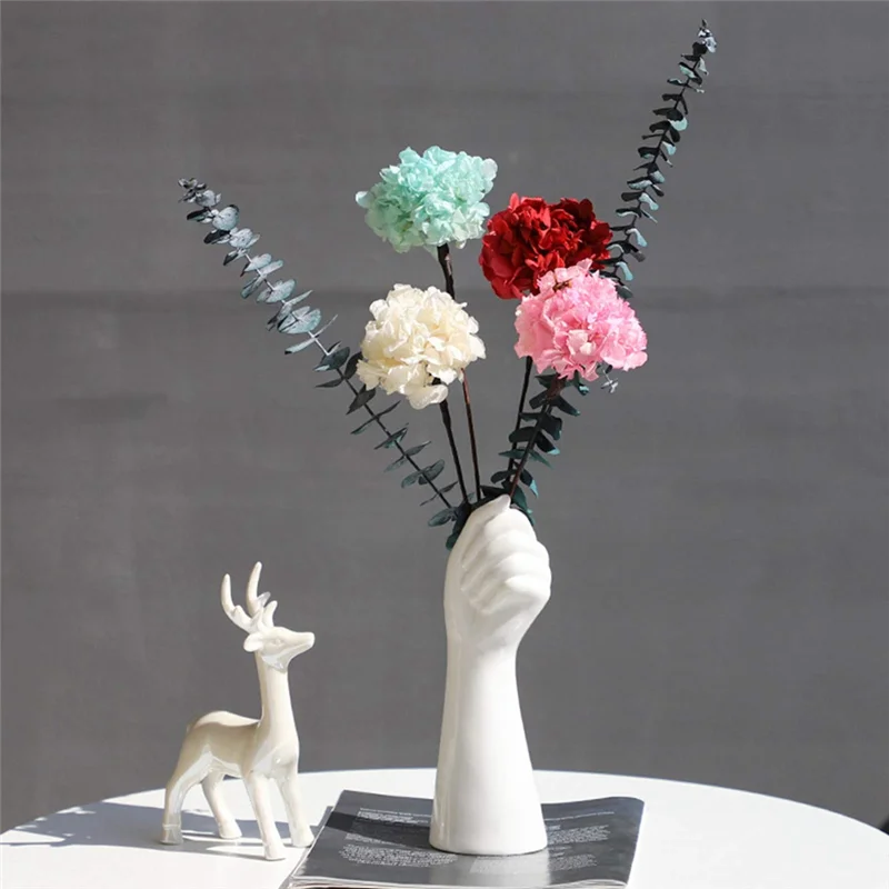 9Inch Modern Art  Flower Vase Hand Holding Plants Flower Container, For Home Office, White