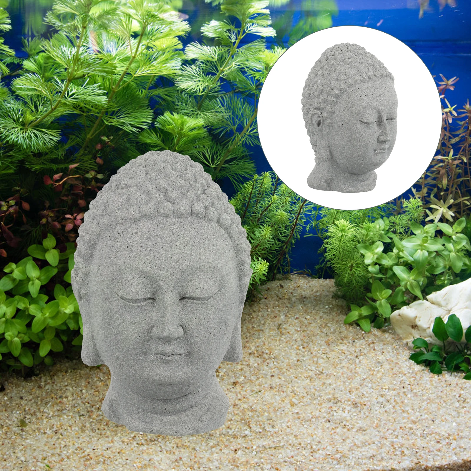 

Buddha Head Statue Fish Tank Ornament Resin Sculpture Decor Aquarium Home Office Asian Garden Decoration Small Figurine