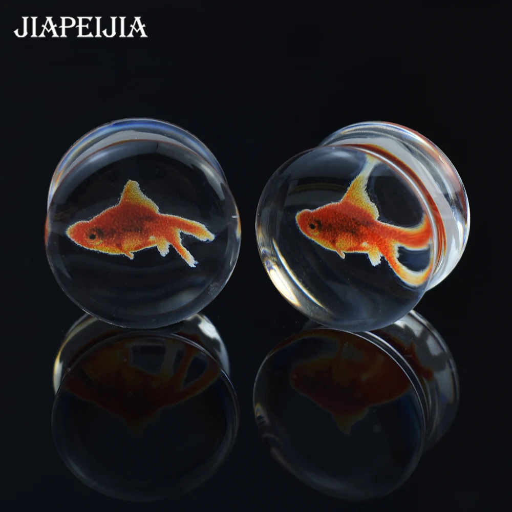 2pcs 6-50mm Cute Fish Ear Tunnels Gauges Double Flared Plug Ear Stretcher Expander Body Jewelry