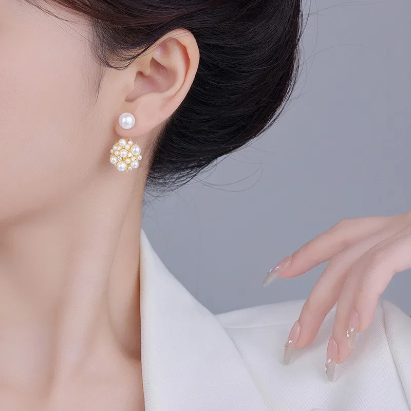 

Серьги-гвоздики с жемчугом «Премиум Сенс», двойного ношения, универсальные, модные, в стиле легкой роскоши, французский ретро-стиль, изысканные