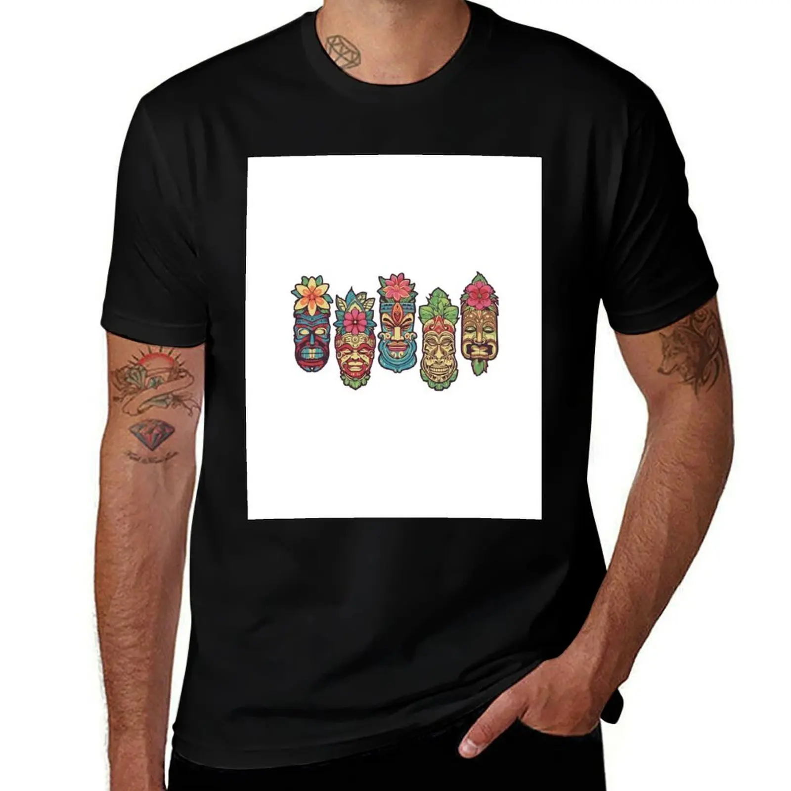 Tiki Masks T-Shirt Breathable Basic Cotton T-Shirt