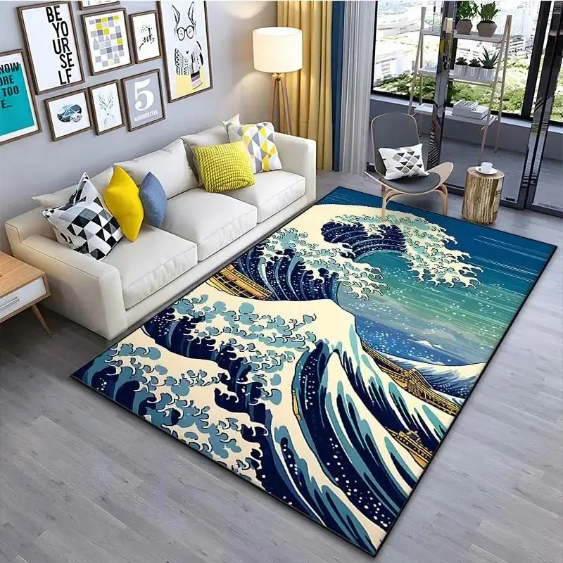 VIKAMA Japanese Japanese Style Ukiyo-e Entrance Hall Carpet Kanagawa Surf Balcony Kitchen Living Room Bedroom Floor Mat view 2