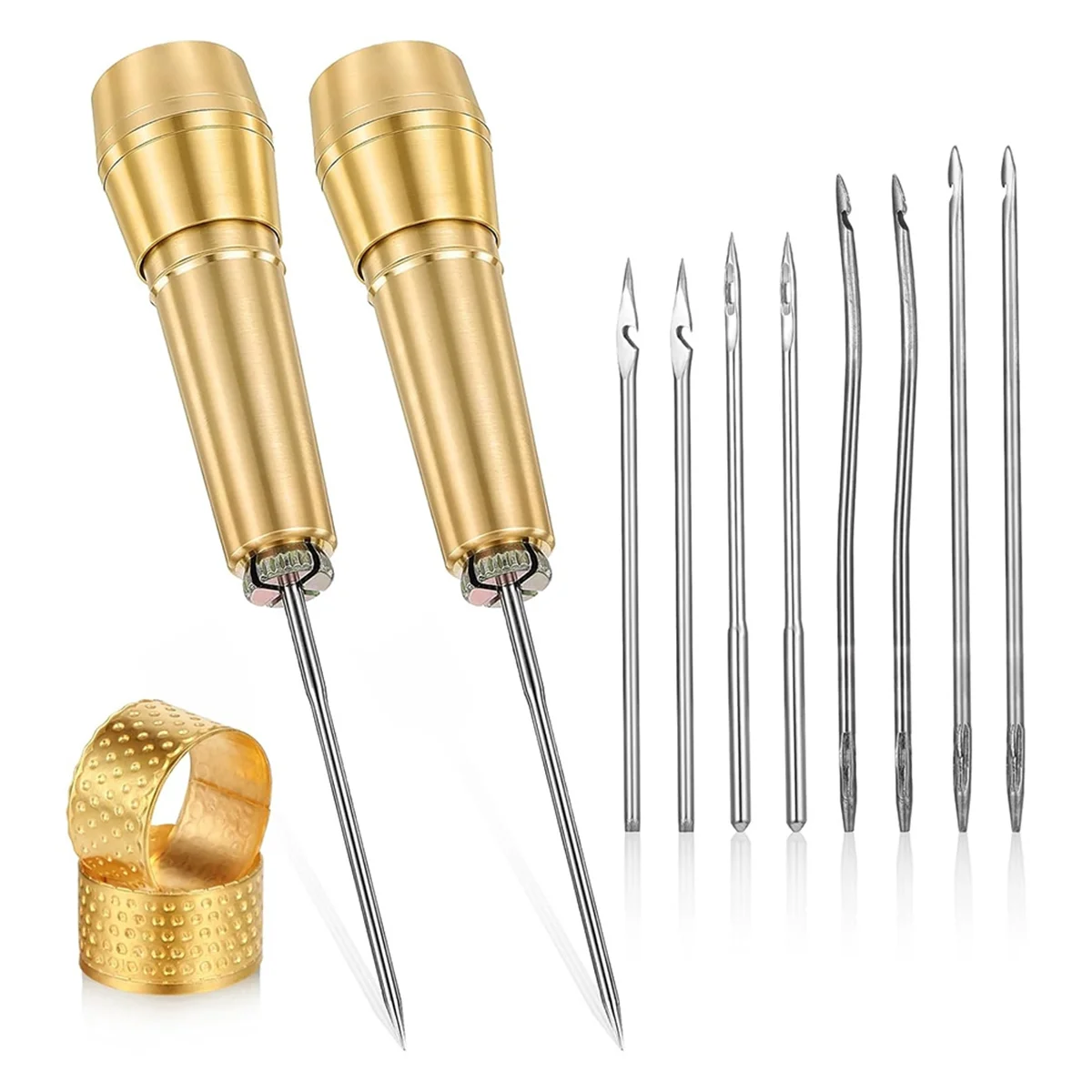 A79G 14 PCS Leather Sewing Awl Needle Set with Copper Handle, Leather Sewing Needle Awl for Leather Craft Sewing Tools