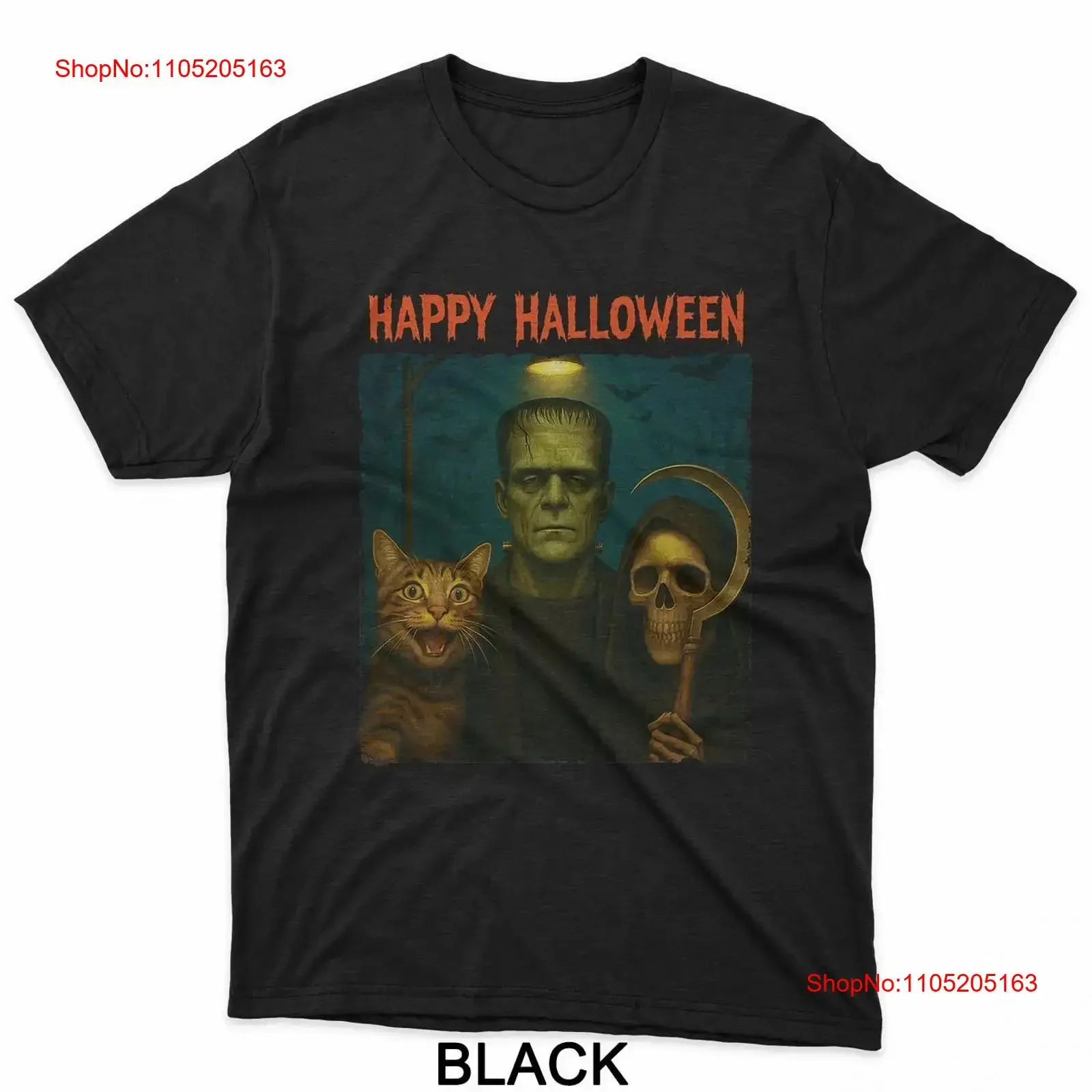 Cat Frankenstein Grim Reaper Funny Halloween Trick Treat Sel T Shirt vintage Washed Versatile Breathable Unisex Slightly Soft