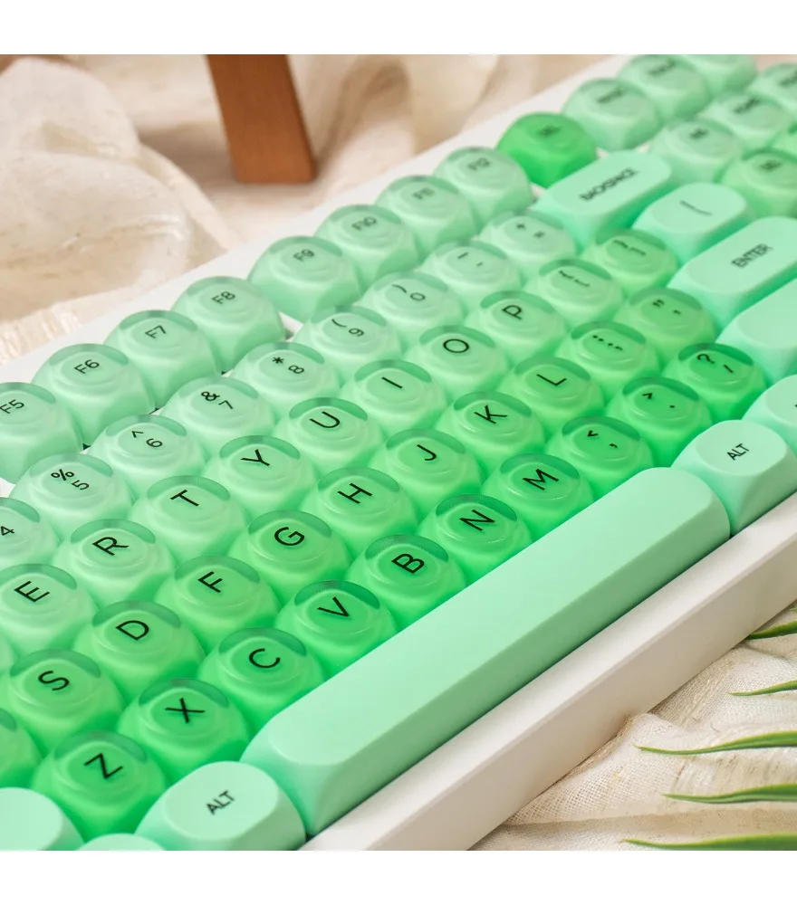 Jelly cloud gradual change green keycap cute 132 keys PBT + PC custom MOA high-end Wooting mechanical keyboard
