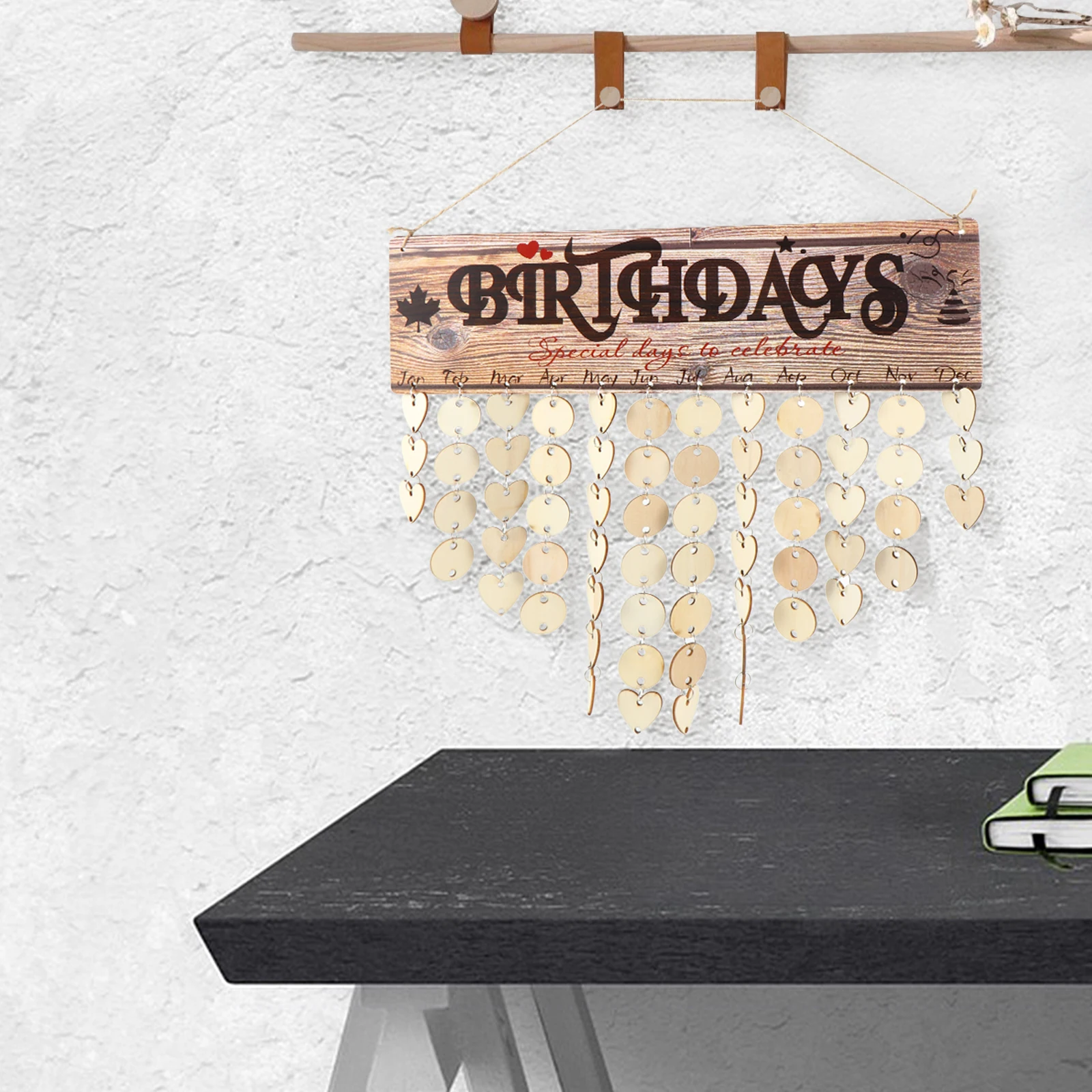 

Calendar Wooden Wall Pieces Hanging Birthday Block Decorate Family Board Plaque