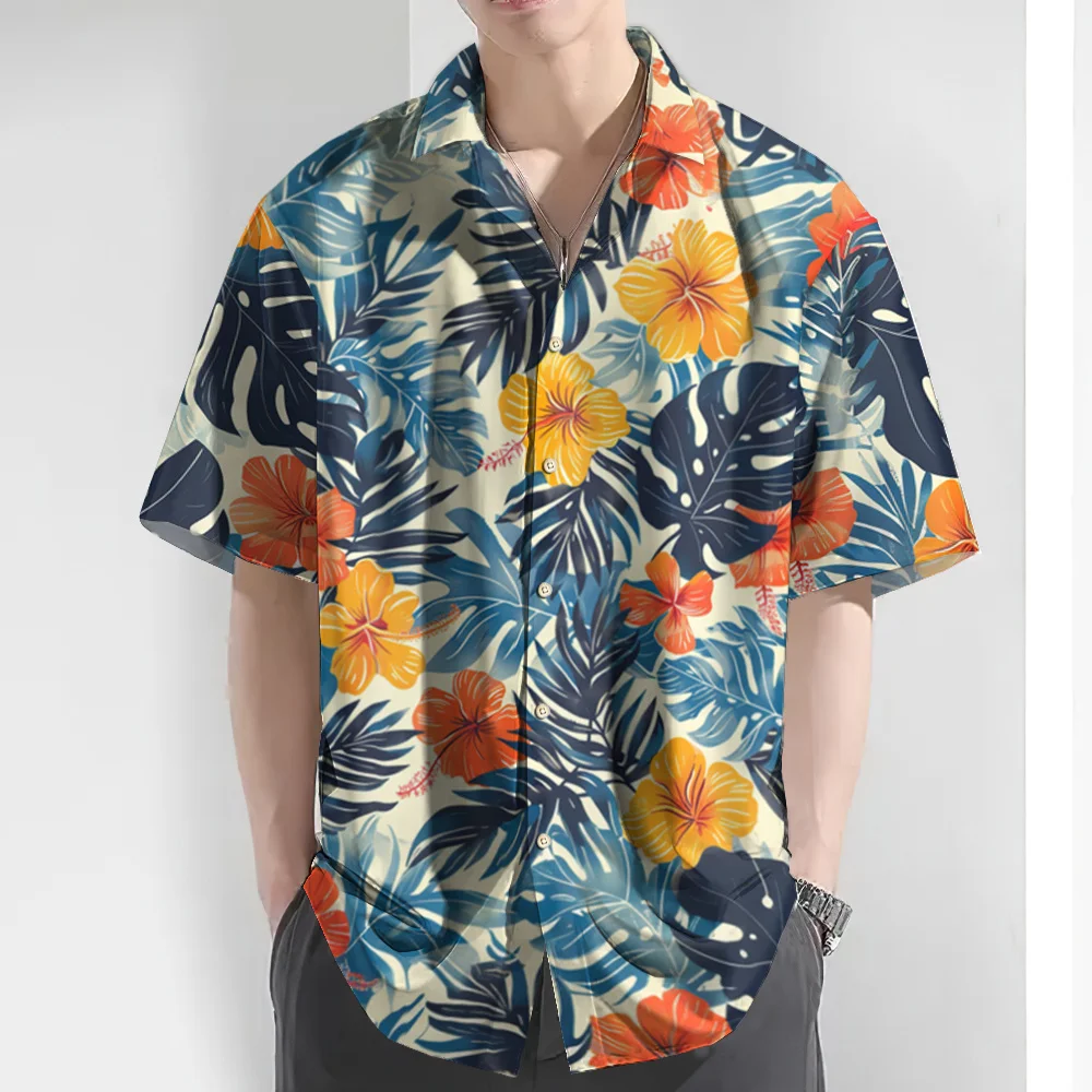 Camisa hawaiana con estampado de flores en 3d para hombre, ropa informal de playa de gran tamaño, moda de verano, novedad