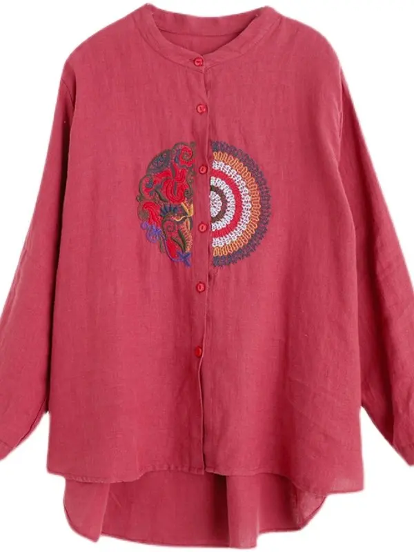 قميص نسائي كاجوال بأكمام طويلة مطرز، مقاس كبير، مناسب لفصل الربيع، تصميم نحيف ومتعدد الاستخدامات، فضفاض ومريح