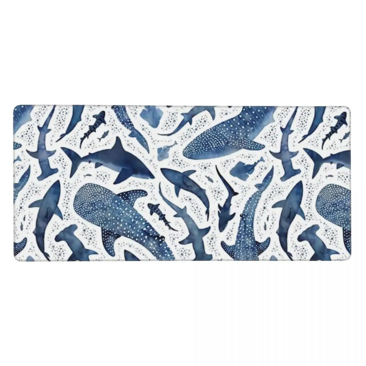 

Monochrome Blue Watercolour Shark Ocean On White Mouse Pad Large Computer Laptop Non-slip Keyboard Desk Mat Mousepad