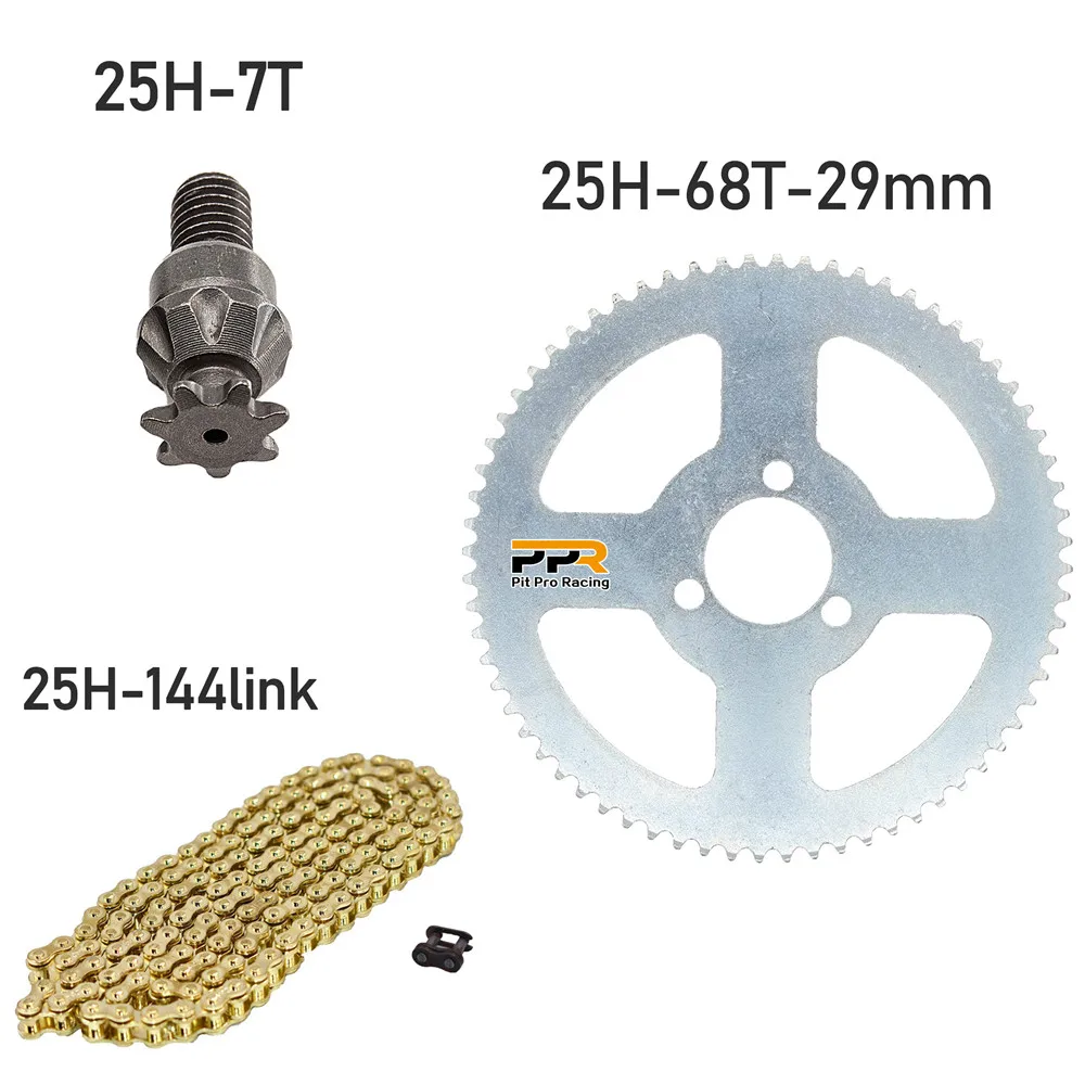 25H Chain 144 Links, 25H 68 teeth Rear Sprocket ,7 teeth sprocket shaft For Electric tricycle Mini moto Pocket Bike ATV Quad