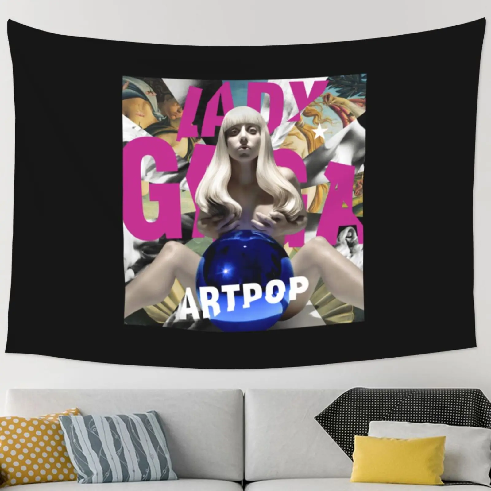 Lady Gaga Black Artpop Concert Tapestry Wall Hanging Mandala Macrame Indie Room Decor Interior Korean