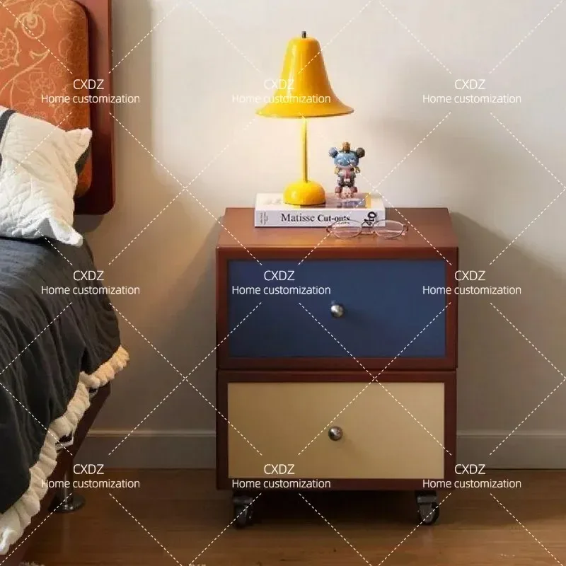 Medieval Style Bedside Table with Wheels Movable Bedroom Storage Nightstand Compact End Table for Home Office Living Room
