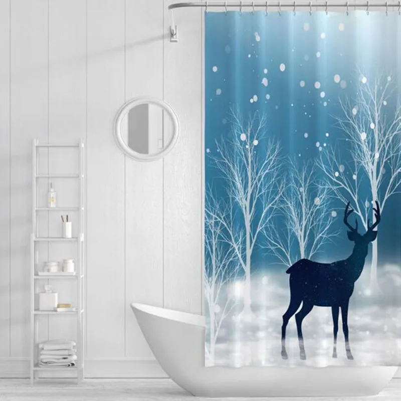 Nordic Style Blue Color Waterproof Shower Curtain Bath Curtain Bathroom Product Accessories Home Textile