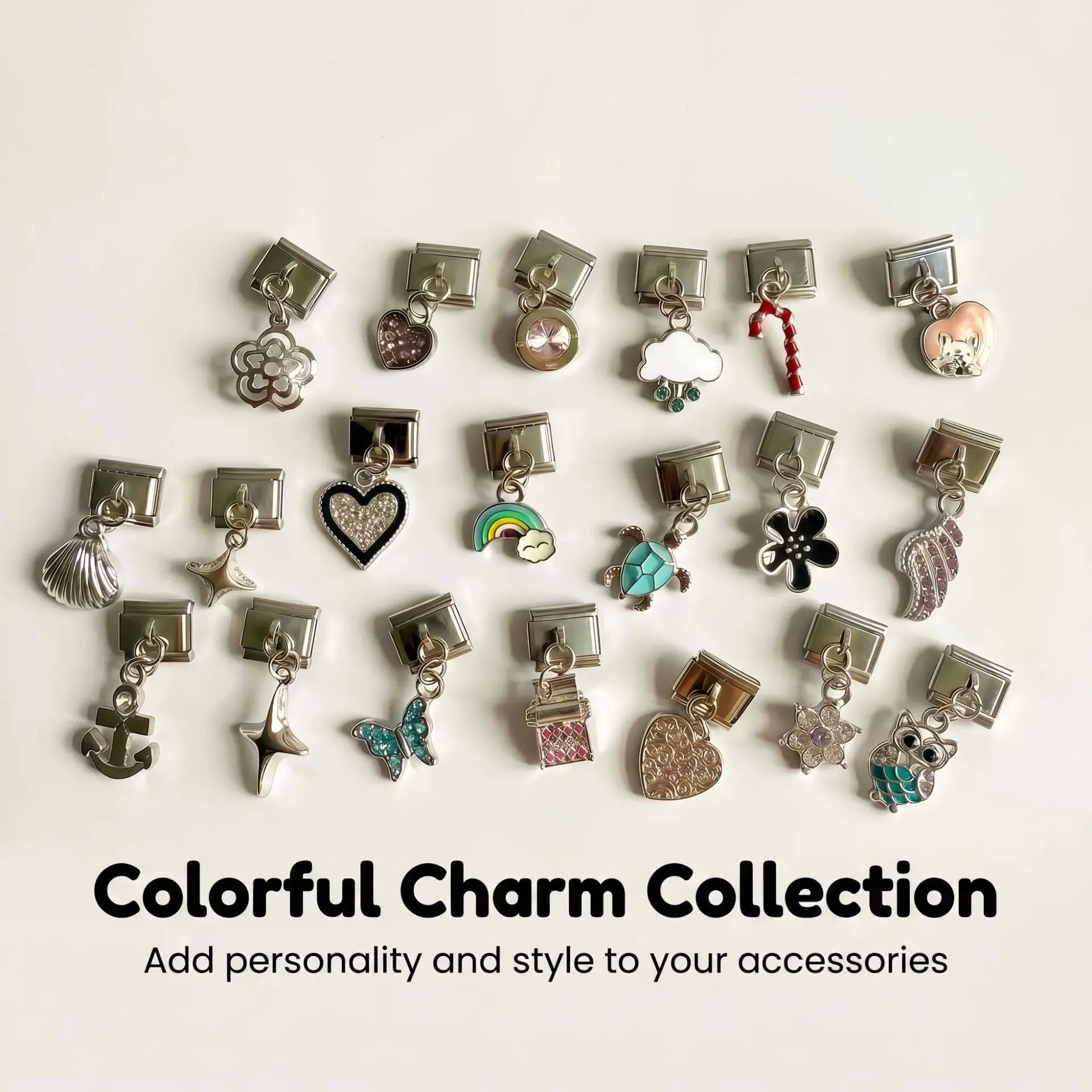 New Flower Rainbow Cloud Sea Turtle Creative Pendant Italian Charm link fit 9MM Stainless Steel Bracelet DIY Jewelry Accessories
