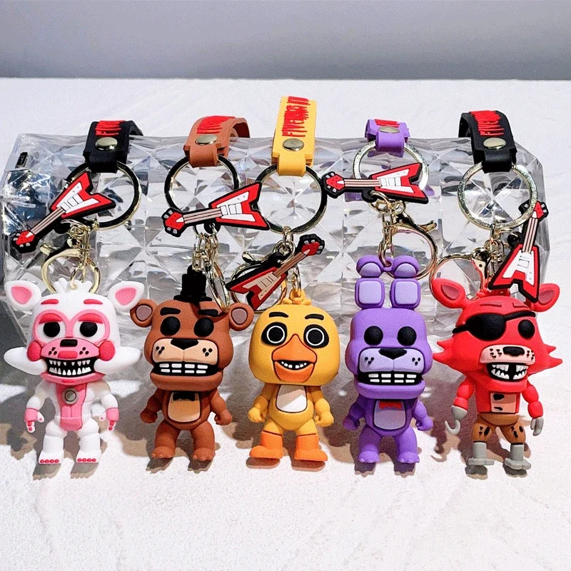 5PCS Wholesale Cartoon Game Action Figure FNAF Freddy's Fazbear Bear Doll Model Toy Five Nights Freddy Keychain For Gift