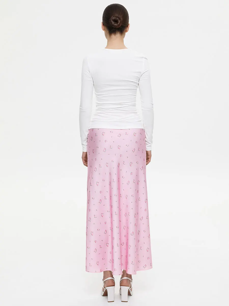 Elegant Floral Dress For Spring Summer Slim Fashionable Commuting Style High-waisted Satin A-line Hip-covering Long Skirt