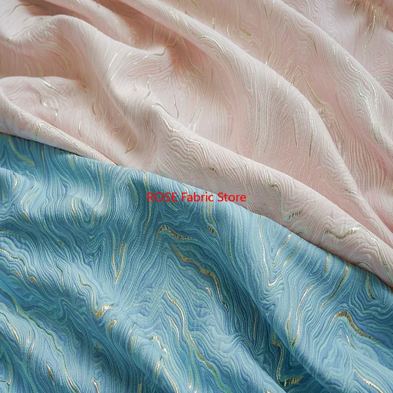 1 Meter Golden Silk Oil Painting Texture Yarn Dyed Jacquard Fabric Retro Palace Style Dress Bag Diy Sewing Fabric