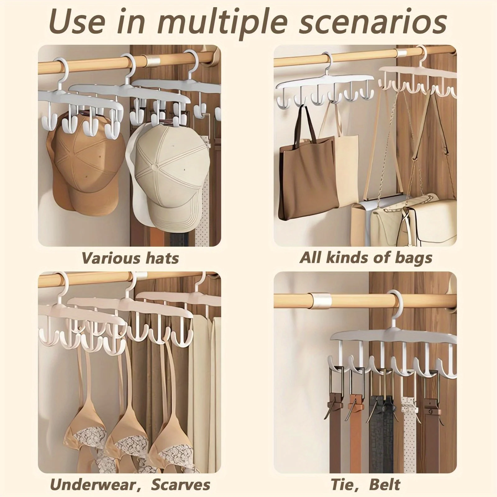 Multi Rotating Display Hangers for Closet, Bra Organizer, Scarf, Belt, Tie, 12 Hooks Rack for Women and Men, Saving Space