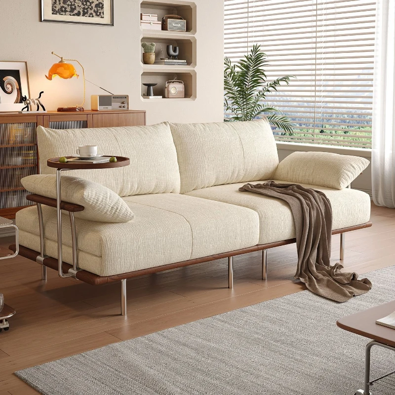 

New cream solid wood sofa bed folding foldable dual-purpose living room retractable small apartment double multi-functional