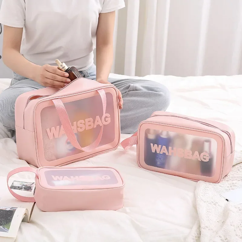 Transparent Women's cosmetic bag 3pcs Set Waterproof Wash Bag Large  Capacity PVC Bath Bag Portable Storage Bag travel essentials - AliExpress  1524