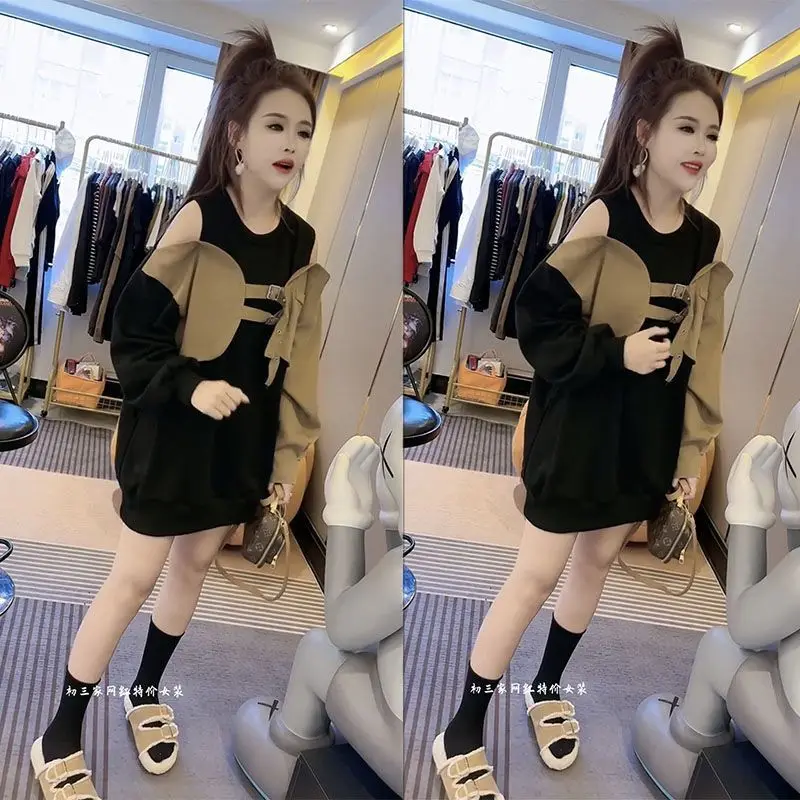 Sudaderas para mujer Y2K Ropa 2000S Unisexy Color-Block Boyfriend Manga larga Arte empalmado Marrón Amarillo Bolsillo diseñado Suave