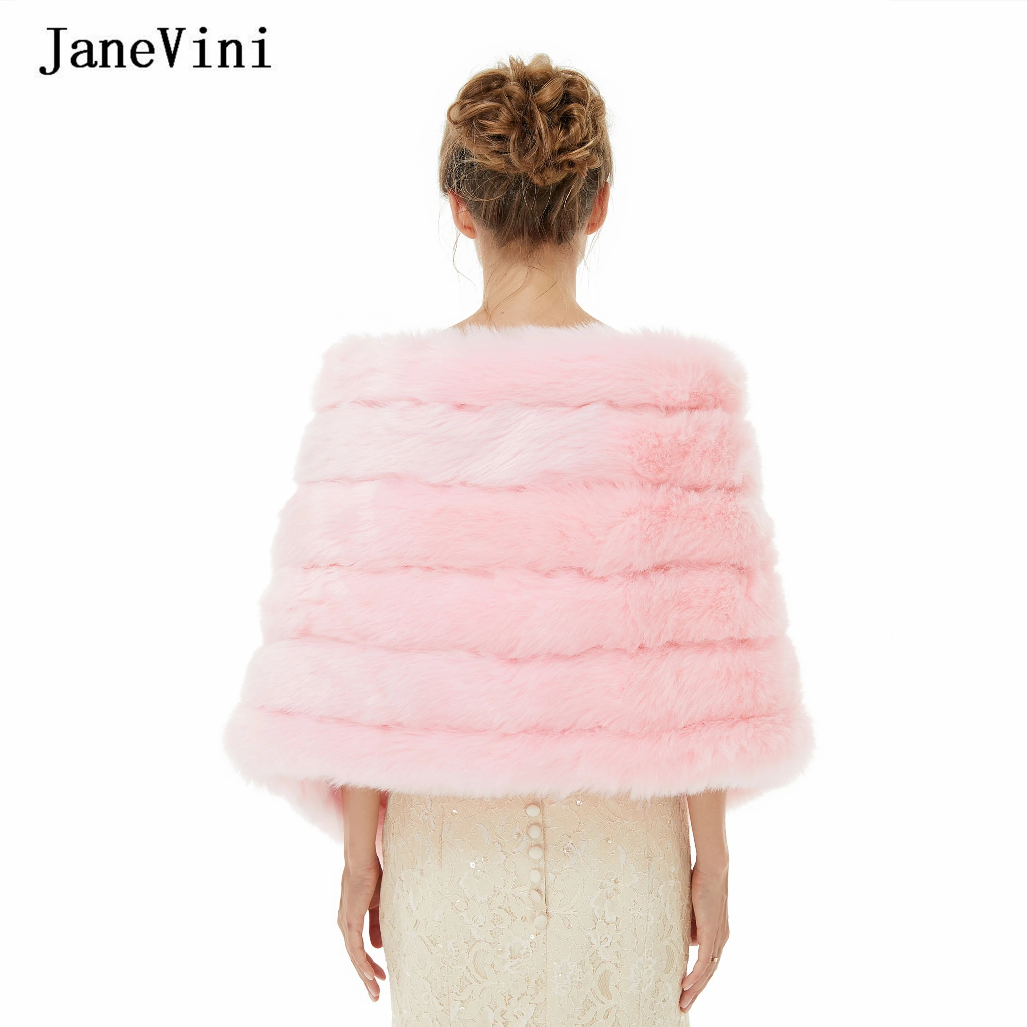 JaneVini Neue Braut Faux Pelz Schal Wrap Winter Warm Hochzeit Bolero Rosa Hohe Qualität Braut Mantel Jacke Frauen Abend Party cape