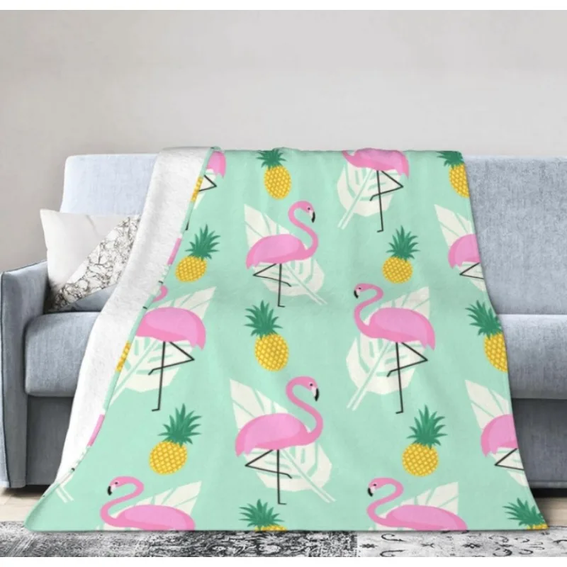 

Pink Flamingo Pineapple Palm Blanket Soft and Lightweight Throw Blanket Suitable for Sofa Travel Home Bedroom Decoration Gift