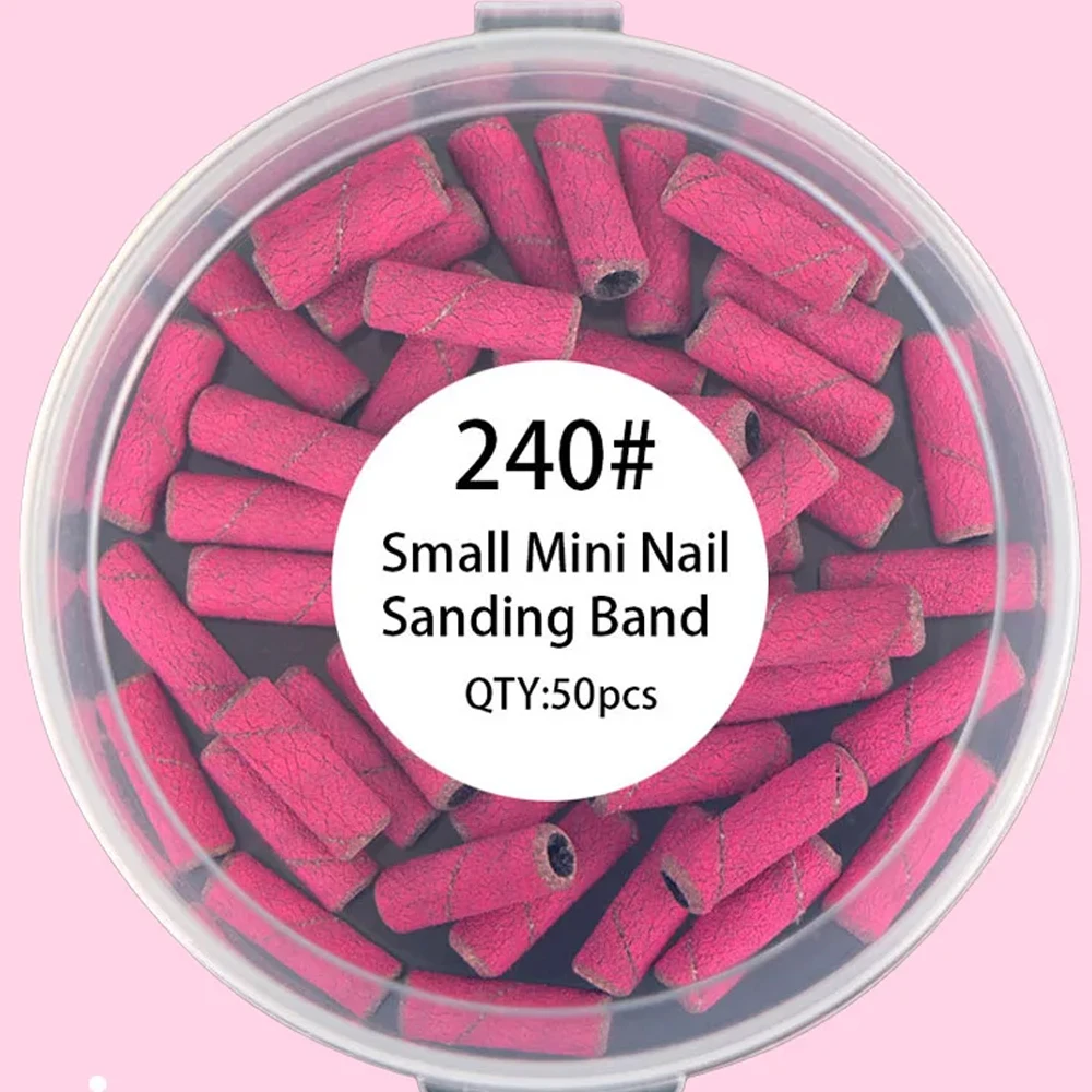 50 Stück kleine Nagelschleifbänder für Nagelbohrer, Körnung 120, Körnung 180, Körnung 240, mittelgroße Nagelfeilen-Bits für Acrylnägel, Gel-Maniküre – Detail 1