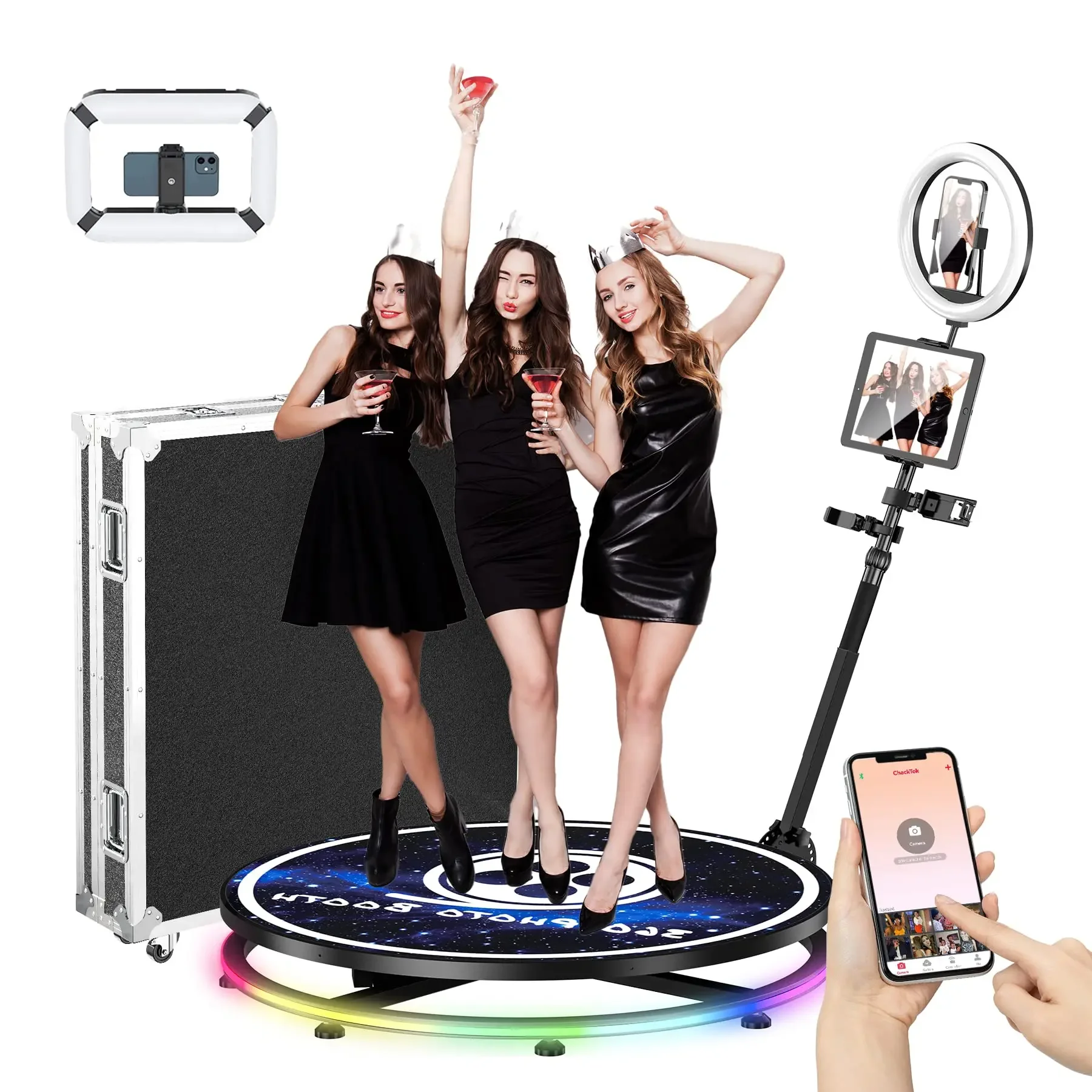 

360 degre portable photo booth Fill light machine ipad selfie video Free accessories automatic spin 360 photo booth